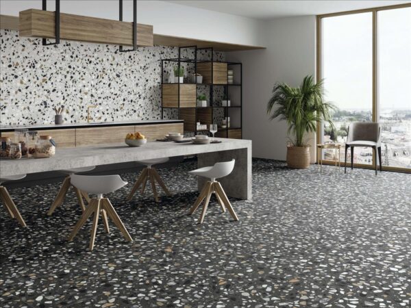 Carrelage terrazzo noir et blanc - Stn CRISP - cuisine sol GRAPHITE XL mur WHITE XL