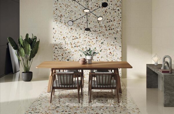 Carrelage terrazzo sol et mur - Stn CRISP - couleur BEIGE grain fin et XL