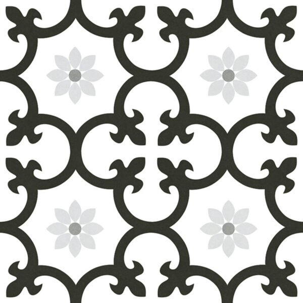 Carrelage imitation carreaux de ciment fleurs de lys DALIA - noir BLACK