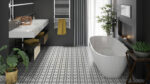 Carrelage imitation carreaux de ciment fleurs de lys DALIA BLACK - salle de bain