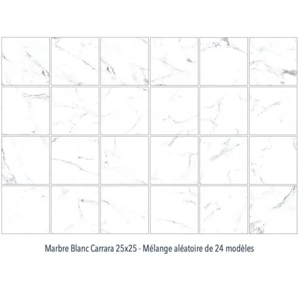 Carrelage marbre blanc Diffusion Céramique 25x25cm