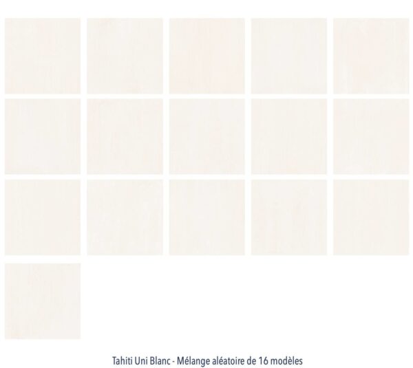 Carrelage effet papier peint uni blanc TAHITI Diffusion Céramique - 16 modèles mélangés aléatoirement