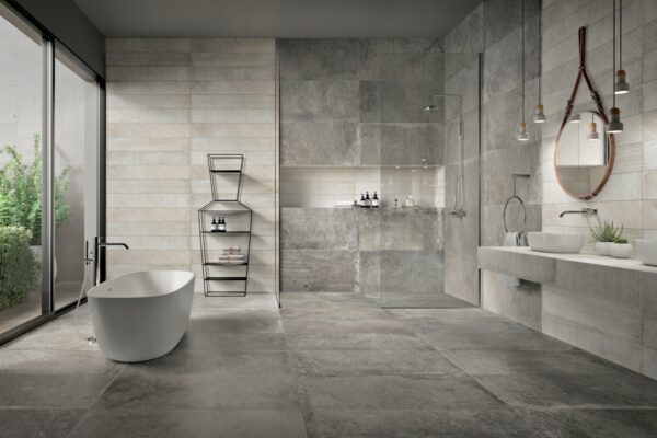 Carrelage salle de bain Gardenia AMBOISE 60x120cm - douche couleur FANGO