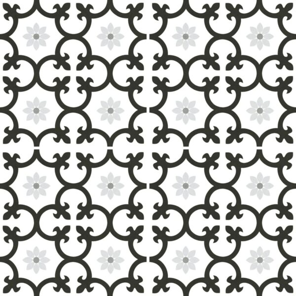 Carrelage imitation carreaux de ciment fleurs de lys DALIA - noir BLACK