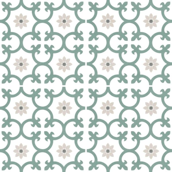 Carrelage imitation carreaux de ciment fleurs de lys DALIA - vert KALE