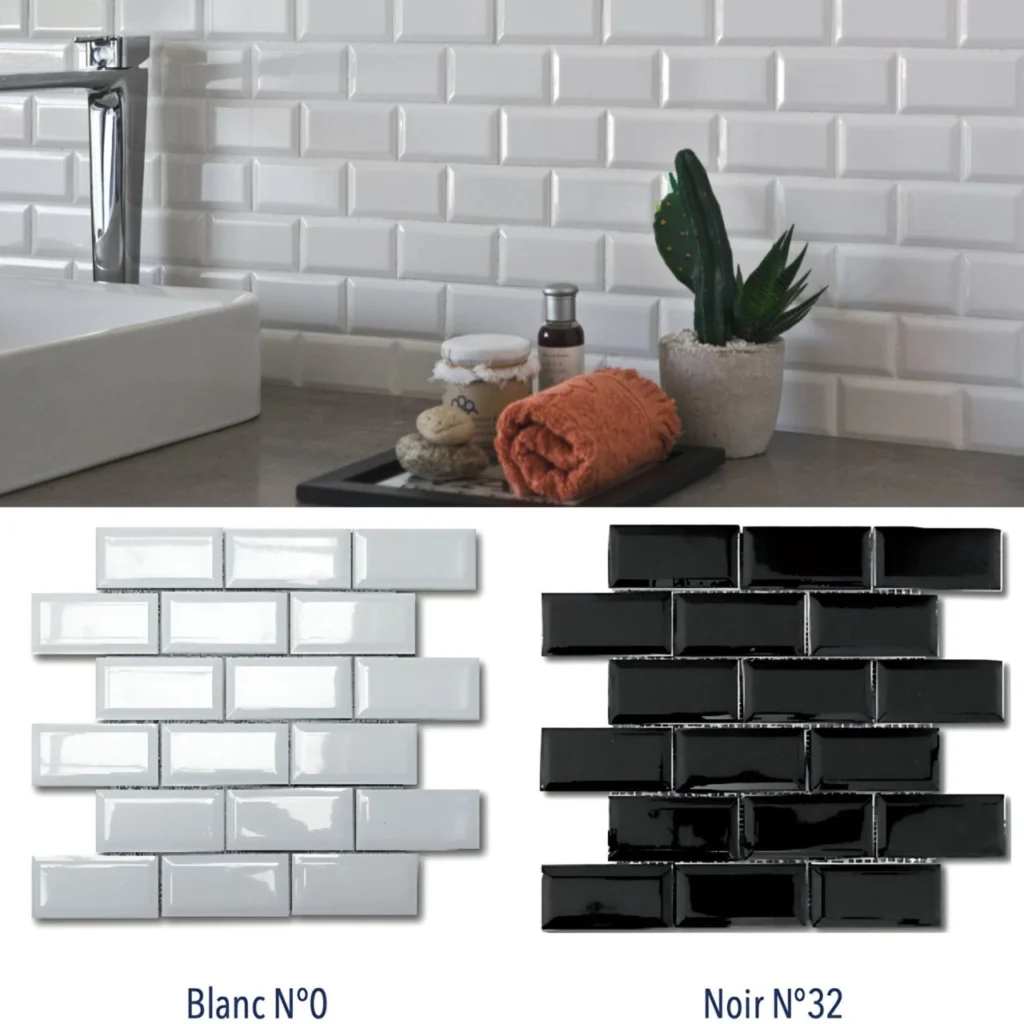 Mosaïque Céramique Métro – Blanc/gris/noir, 10 Pièces, Effet Miroir, Mosani