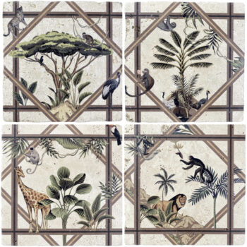 Pierres naturelles décorées Diffusion Céramique - Fresque Kinshasa, composée des 4 modèles de la collection