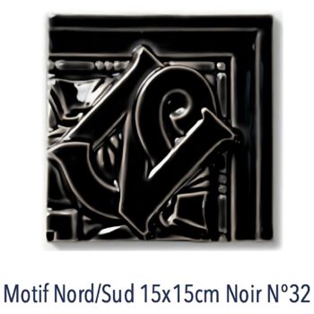 Frise feuille de chêne et angle nord-sud Métro parisien Diffusion Cér. 15x15cm - Noir - Angle d'encadrement Nord-Sud