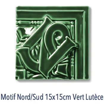 Frise feuille de chêne et angle nord-sud Métro parisien Diffusion Cér. 15x15cm - Vert Lutèce - Angle d'encadrement Nord-Sud