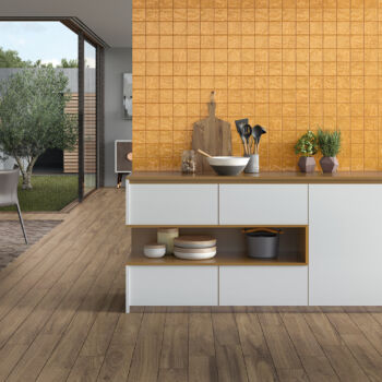 Carrelage faience murale cuisine jaune brillant Recer RITMO 10x10cm - AMBER