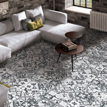 Carrelage patchwork carreaux de ciment noir blanc gris - Codicer BORNE GREY