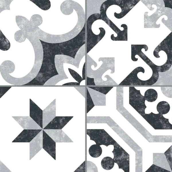 Carrelage patchwork carreaux de ciment noir blanc gris - Codicer BORNE GREY