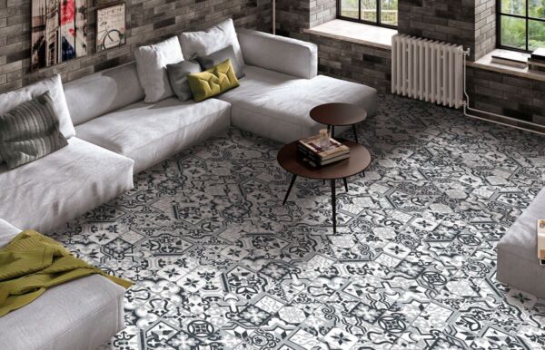 Carrelage patchwork carreaux de ciment noir blanc gris - Codicer BORNE GREY