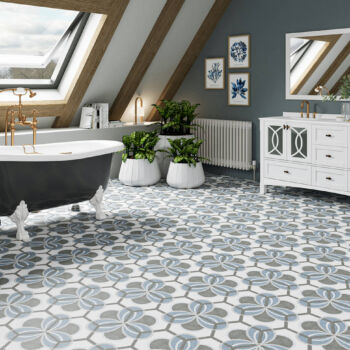 Carrelage hexagonal effet carreaux de ciment bleu gris - Codicer BOW
