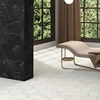 Carrelage hexagonal marbre doré Calacatta Gold - Cevica RockStar 14x16cm