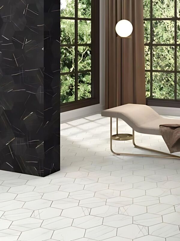 Carrelage hexagonal marbre doré Calacatta Gold - Cevica RockStar 14x16cm