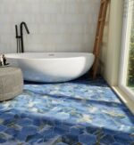 Carrelage marbre bleu hexagonal sur sol salle de bain - Cevica Rockstar ONICE BLUE