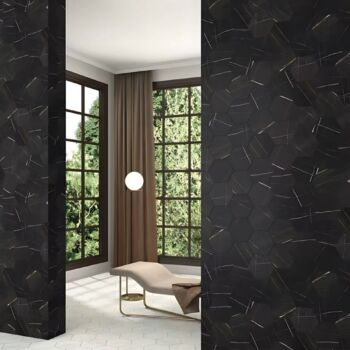 Carrelage mural marbre noir hexagonal Cevica ROCK STAR SAHARA