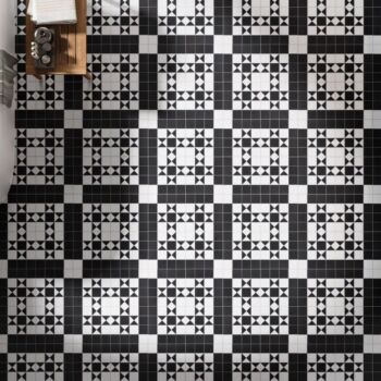 Carrelage géométrique noir et blanc effet carreaux de ciment Codicer BRISTOL BLACK