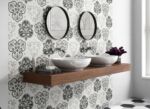 Mur de salle de bain en carrelage noir et blanc hexagonal imitation carreaux de ciment à motifs fleuris - Codicer FANTASY MIX