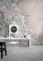 Carrelage hexagonal patchwork fleuri sur mur de salle de bain - Codicer ANAIS