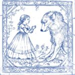 Carrelage effet faience vintage bleu et blanc - Dessin Chaperon Rouge - Codicer OUAT