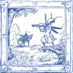 Carrelage effet faience vintage bleu et blanc - Dessin La Cigale et la Fourmi - Codicer OUAT