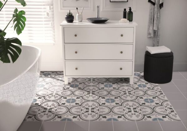 Carrelage sol salle de bain imitation carreaux de ciment Pasicos Floral KENT Carrelage sol salle de bain imitation carreaux de ciment Pasicos Floral KENT