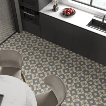 Carrelage géométrique sur sol cuisine - Pasicos VICTORIAN motif ELMER
