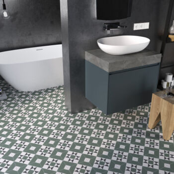 Carrelage géométrique sur sol salle de bain - Pasicos VICTORIAN motif MELVIN