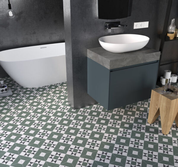 Carrelage géométrique sur sol salle de bain - Pasicos VICTORIAN motif MELVIN Carrelage géométrique sur sol salle de bain - Pasicos VICTORIAN motif MELVIN