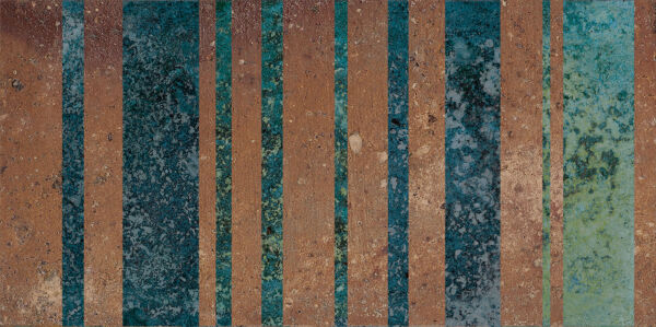 Carrelage imitation terre cuite Nanda Atelier - couleur rayé terracotta et bleu / vert MARIANNE