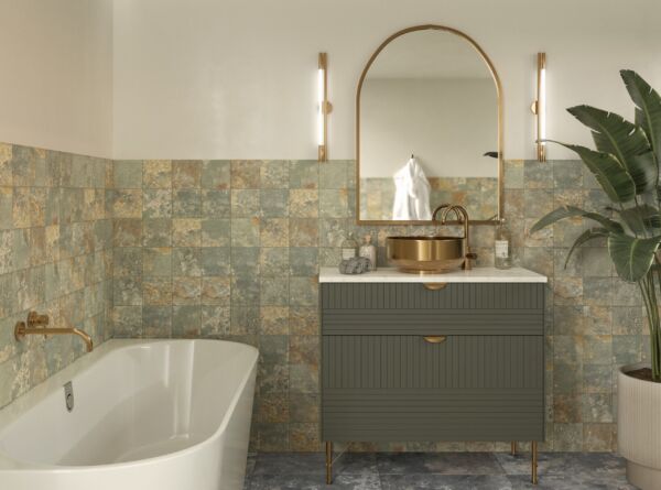 Carrelage Bali vert sur mur de salle de bain -15x15cm Cicogres KO SAMUI Green Carrelage Bali vert sur mur de salle de bain -15x15cm Cicogres KO SAMUI Green