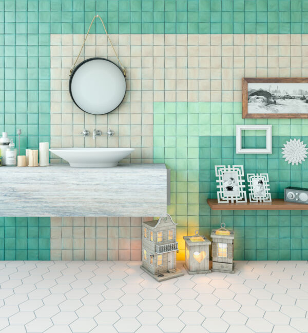Mur de salle de bain avec carrelage zellige Cevica ZELIJ SPECIAL Mur de salle de bain avec carrelage zellige Cevica ZELIJ SPECIAL